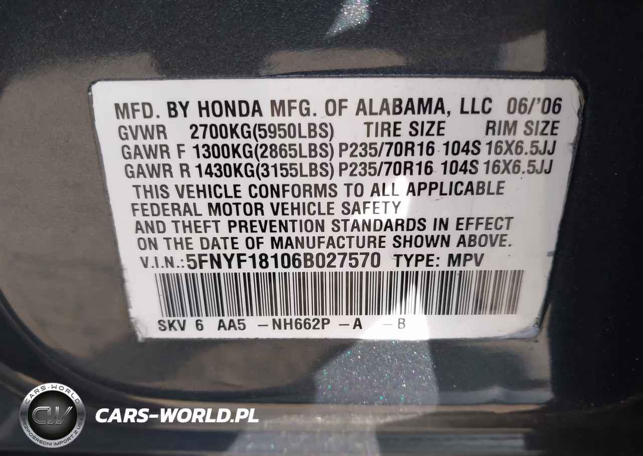2006 Honda Pilot Lx VIN:5FNYF18106B027570 - 9