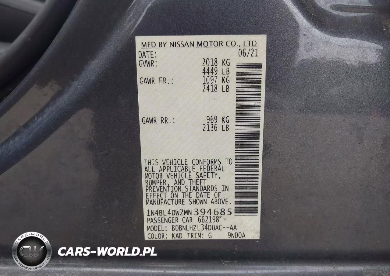 2021 Nissan Altima Sv Intelligent Awd VIN:1N4BL4DW2MN394685 - 9