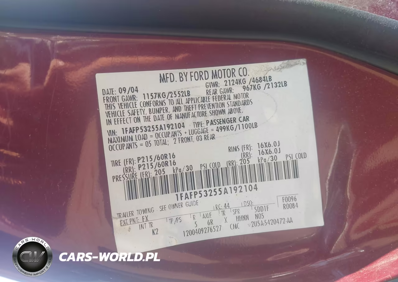 2005 Ford Taurus Se VIN:1FAFP53255A192104 - 9