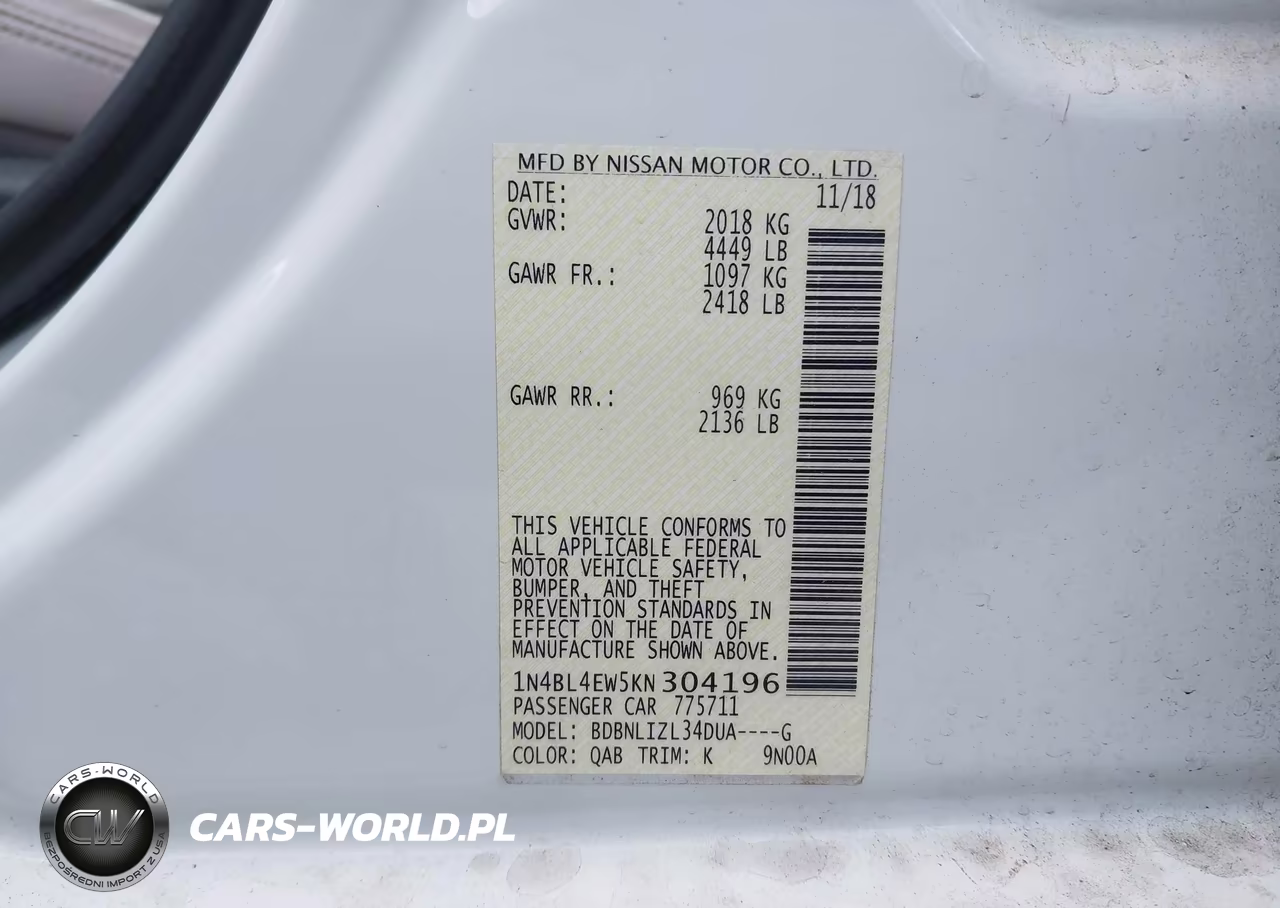 2019 Nissan Altima 2.5 Sl VIN:1N4BL4EW5KN304196 - 9