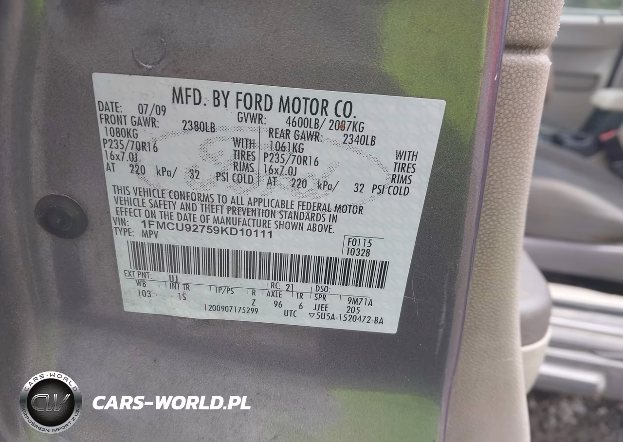 2009 Ford Escape Xls VIN:1FMCU92759KD10111 - 9