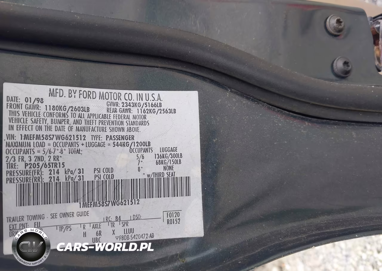 1998 Mercury Sable Ls VIN:1MEFM58S7WG621512 - 9