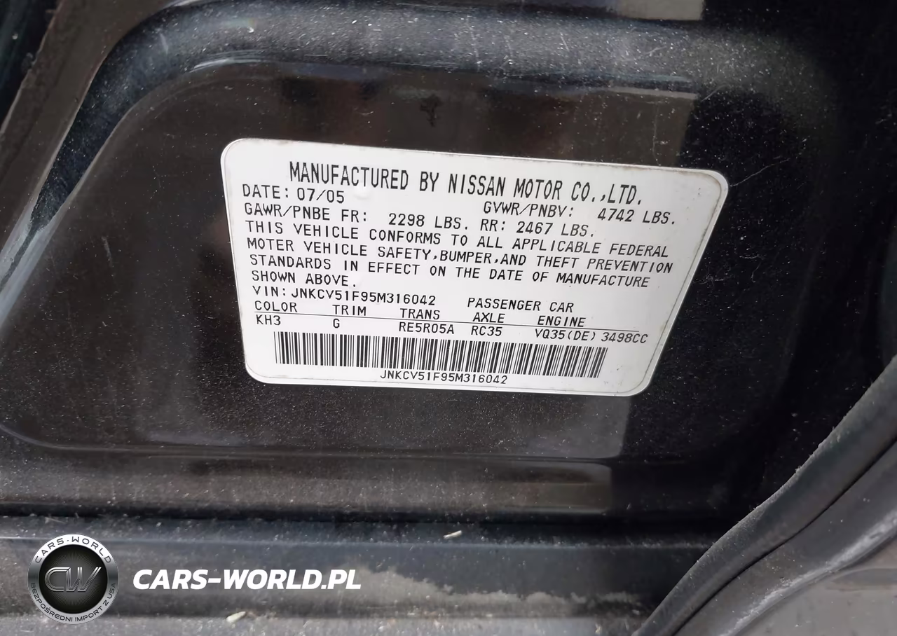 2005 Infiniti G35X VIN:JNKCV51F95M316042 - 9
