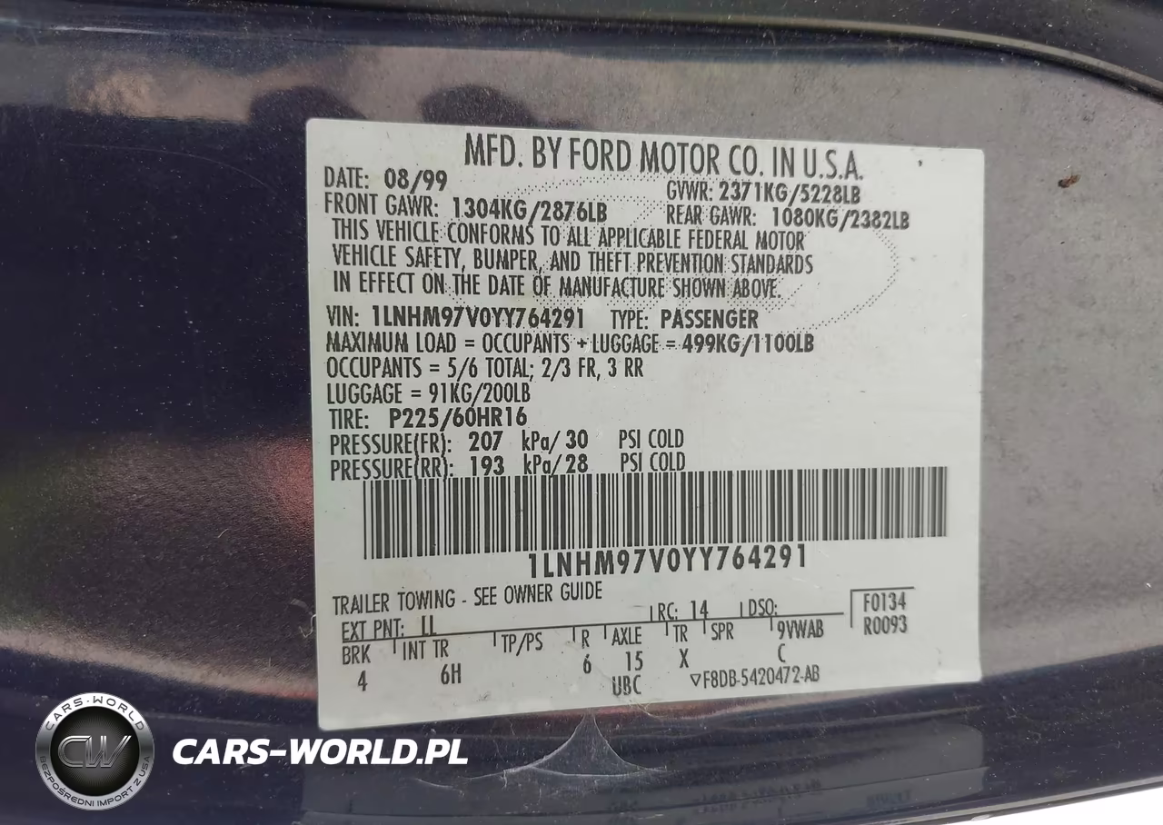 2000 Lincoln Continental VIN:1LNHM97V0YY764291 - 9
