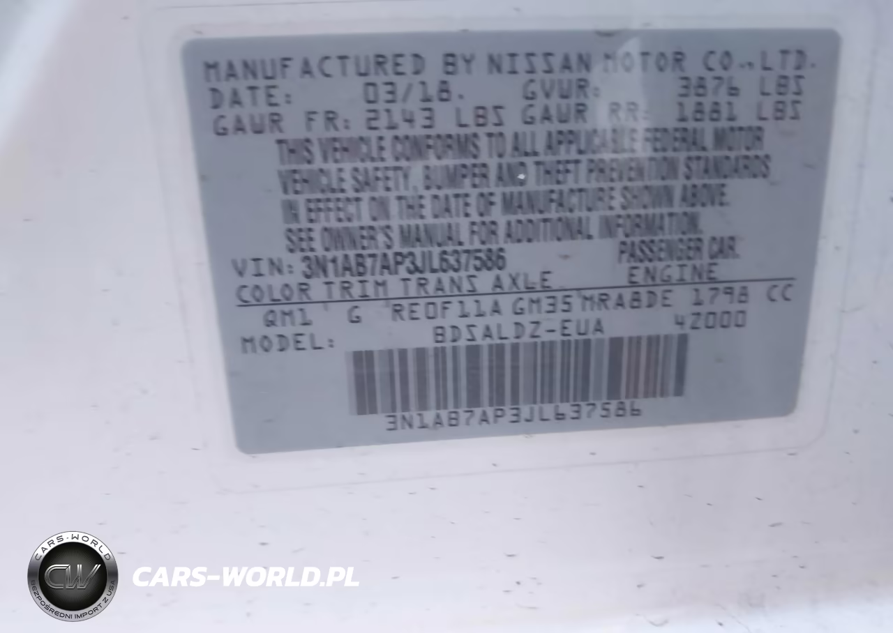 2018 Nissan Sentra Sv VIN:3N1AB7AP3JL637586 - 9