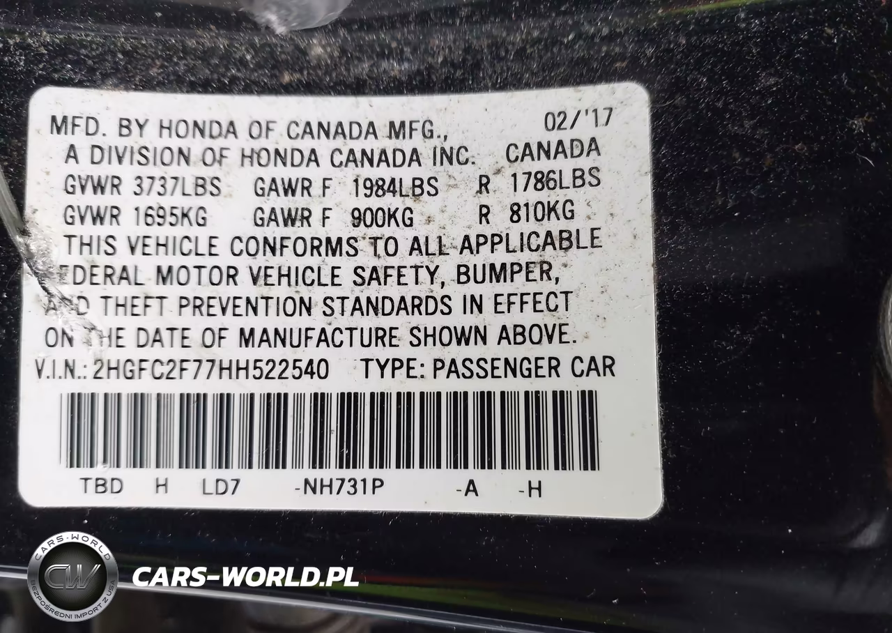 2017 Honda Civic Ex VIN:2HGFC2F77HH522540 - 9