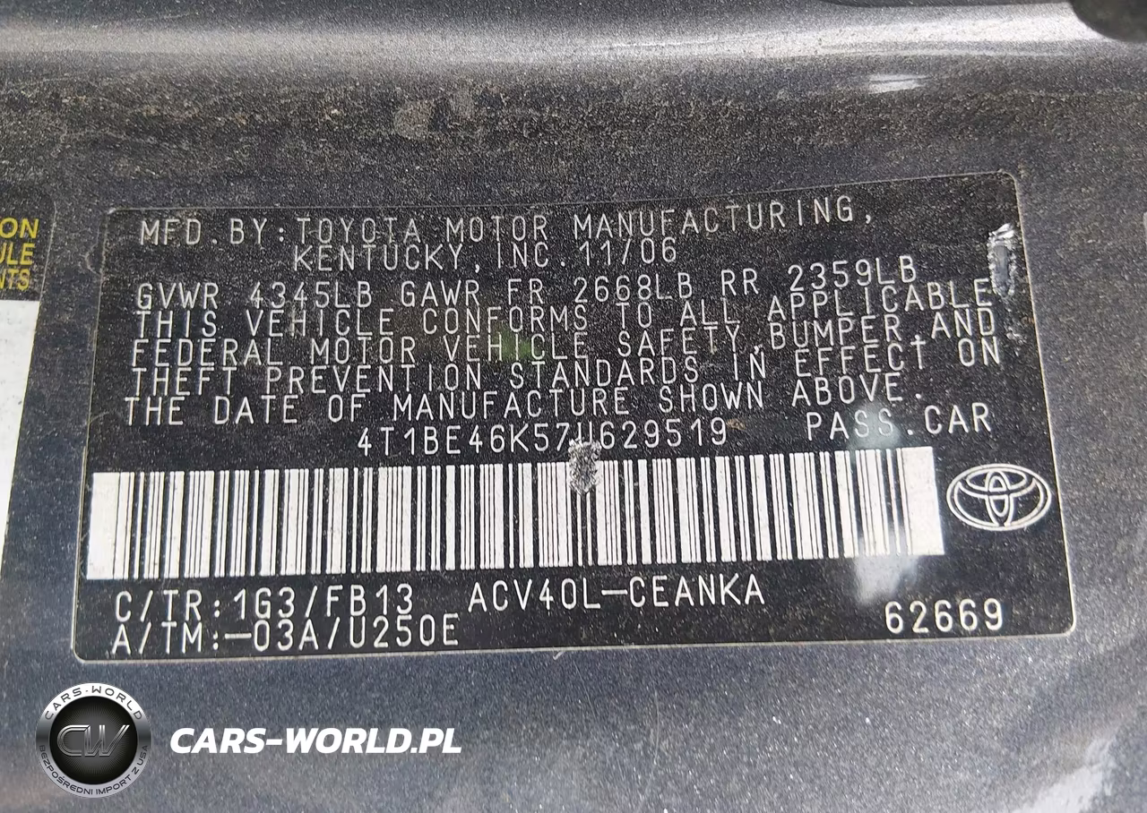 2007 Toyota Camry Le VIN:4T1BE46K57U629519 - 9