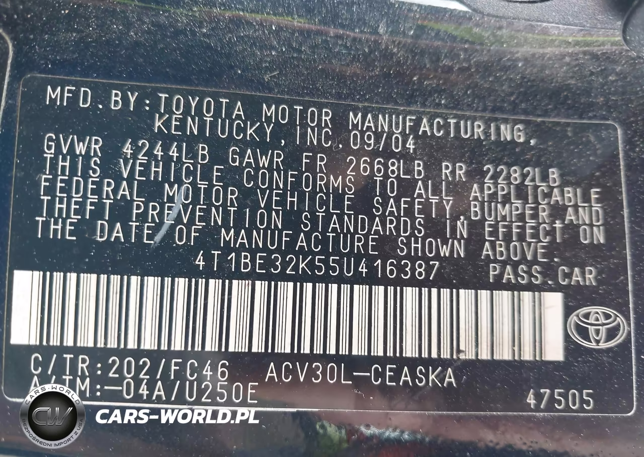 2005 Toyota Camry Se VIN:4T1BE32K55U416387 - 9