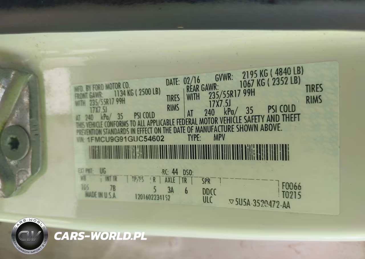 2016 Ford Escape Se VIN:1FMCU9G91GUC54602 - 9
