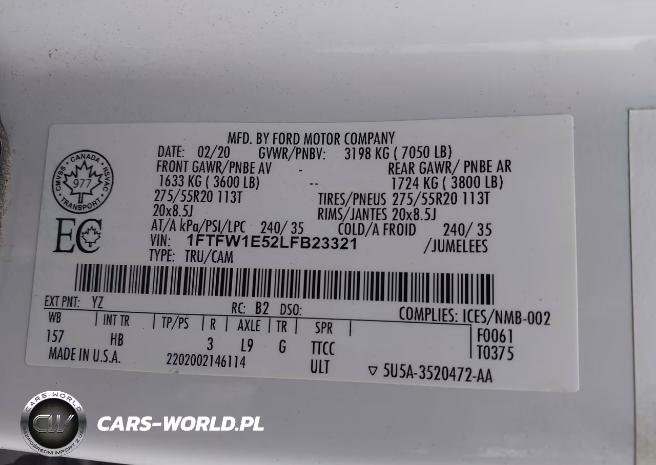 2020 Ford F-150 Lariat VIN:1FTFW1E52LFB23321 - 9