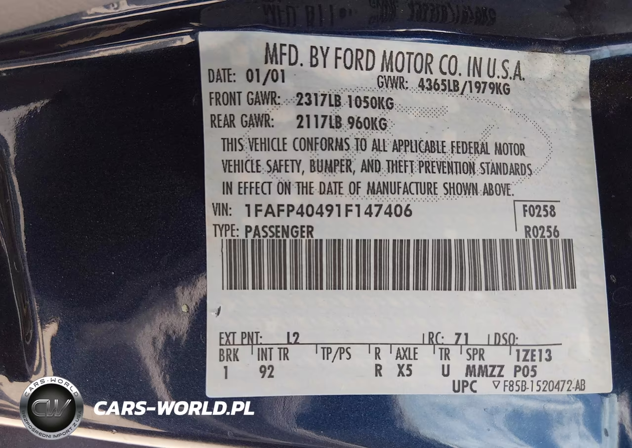 2001 Ford Mustang VIN:1FAFP40491F147406 - 9