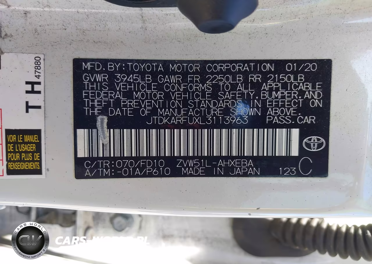 2020 Toyota Prius Le VIN:JTDKARFUXL3113963 - 9