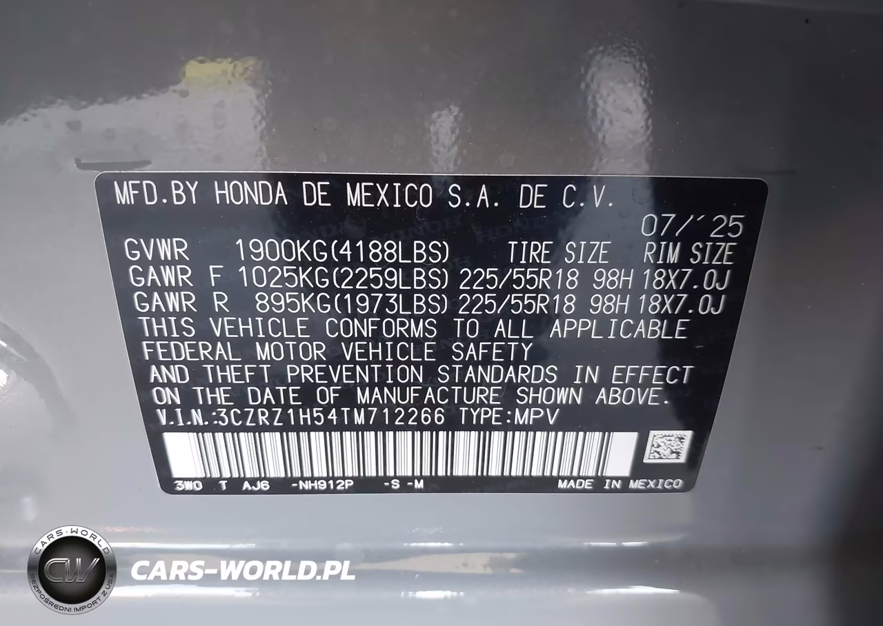 2026 Honda Hr-V 2Wd Sport VIN:3CZRZ1H54TM712266 - 9