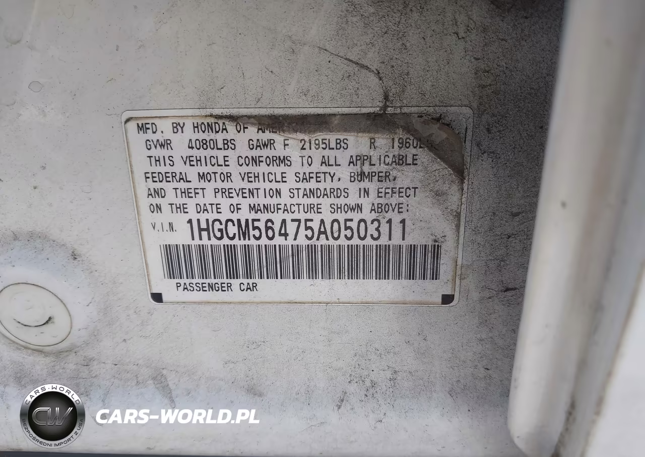2005 Honda Accord 2.4 Lx VIN:1HGCM56475A050311 - 9
