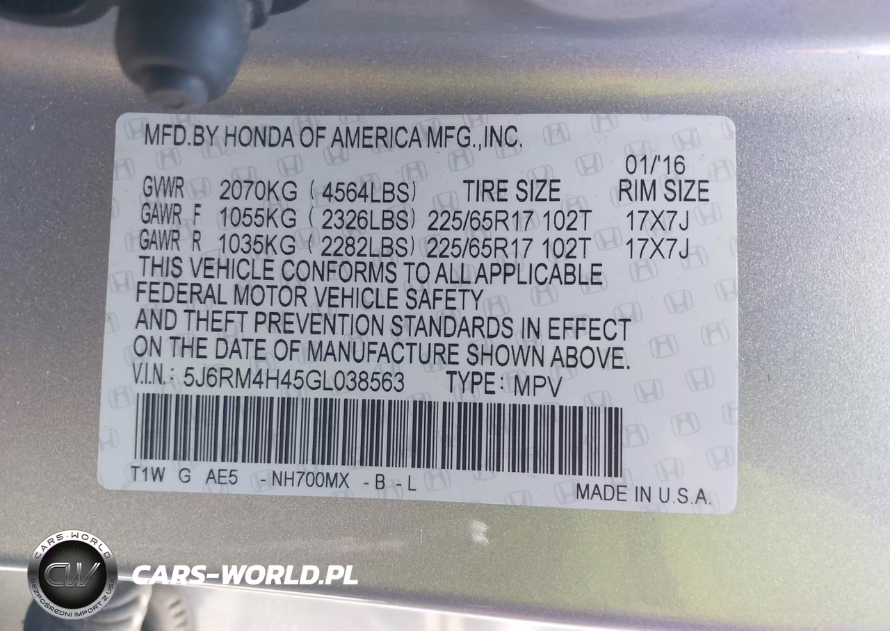 2016 Honda Cr-V Se VIN:5J6RM4H45GL038563 - 9