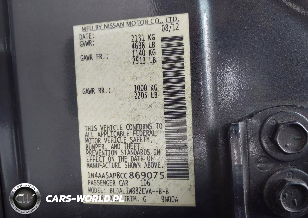 2012 Nissan Maxima 3.5 Sv VIN:1N4AA5AP8CC869075 - 9