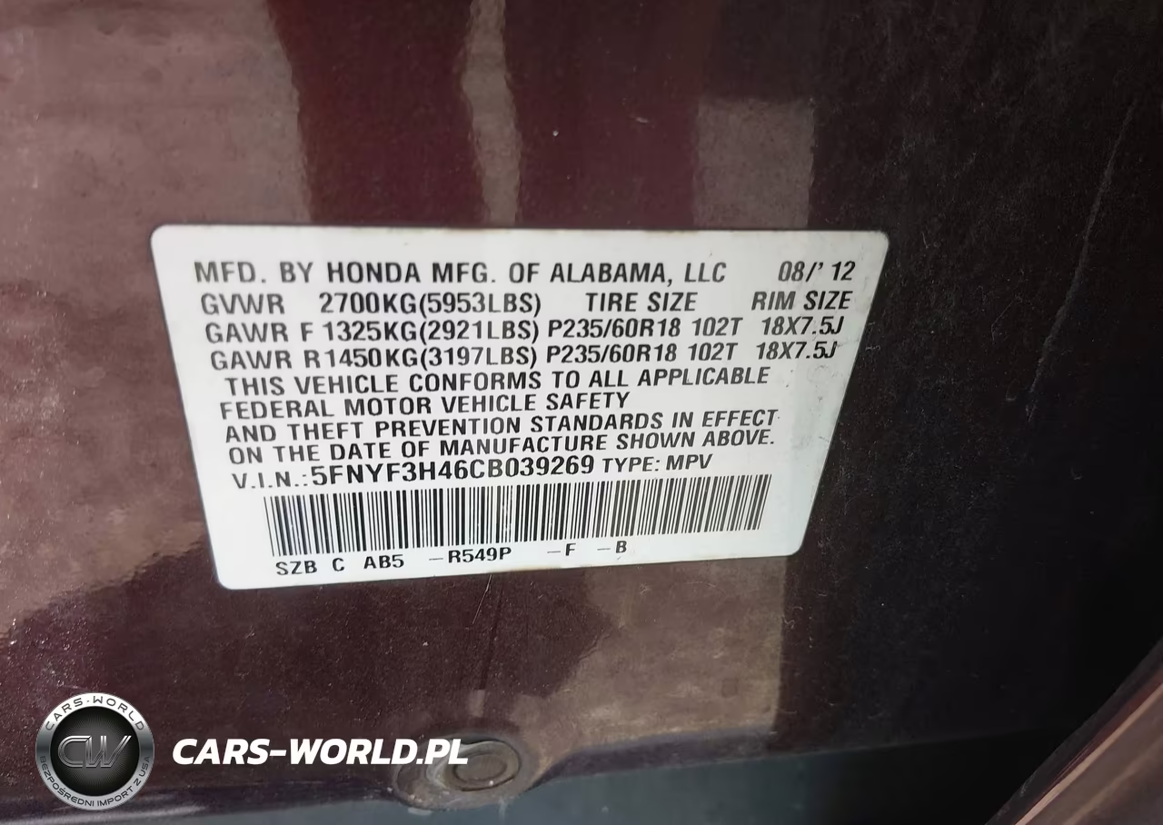 2012 Honda Pilot Ex VIN:5FNYF3H46CB039269 - 9
