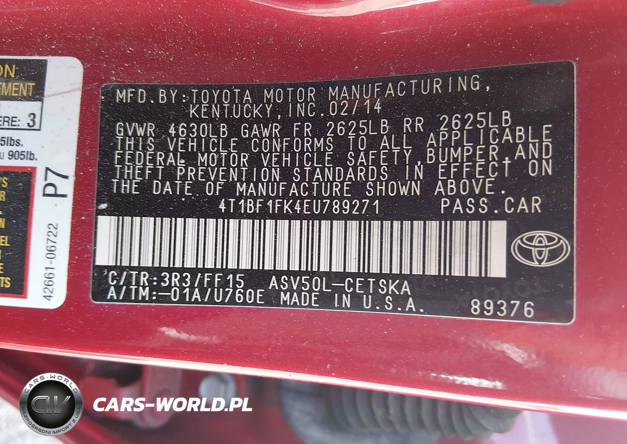 2014 Toyota Camry Se VIN:4T1BF1FK4EU789271 - 9