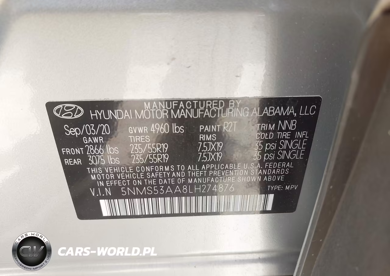 2020 Hyundai Santa Fe Limited 2.0T VIN:5NMS53AA8LH274876 - 9