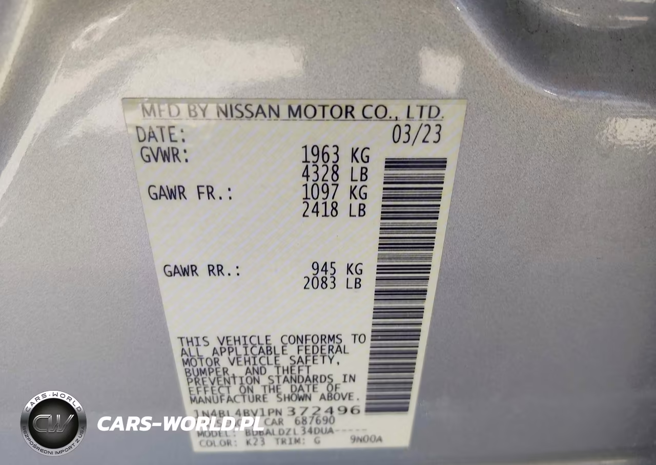 2023 Nissan Altima S Fwd VIN:1N4BL4BV1PN372496 - 9