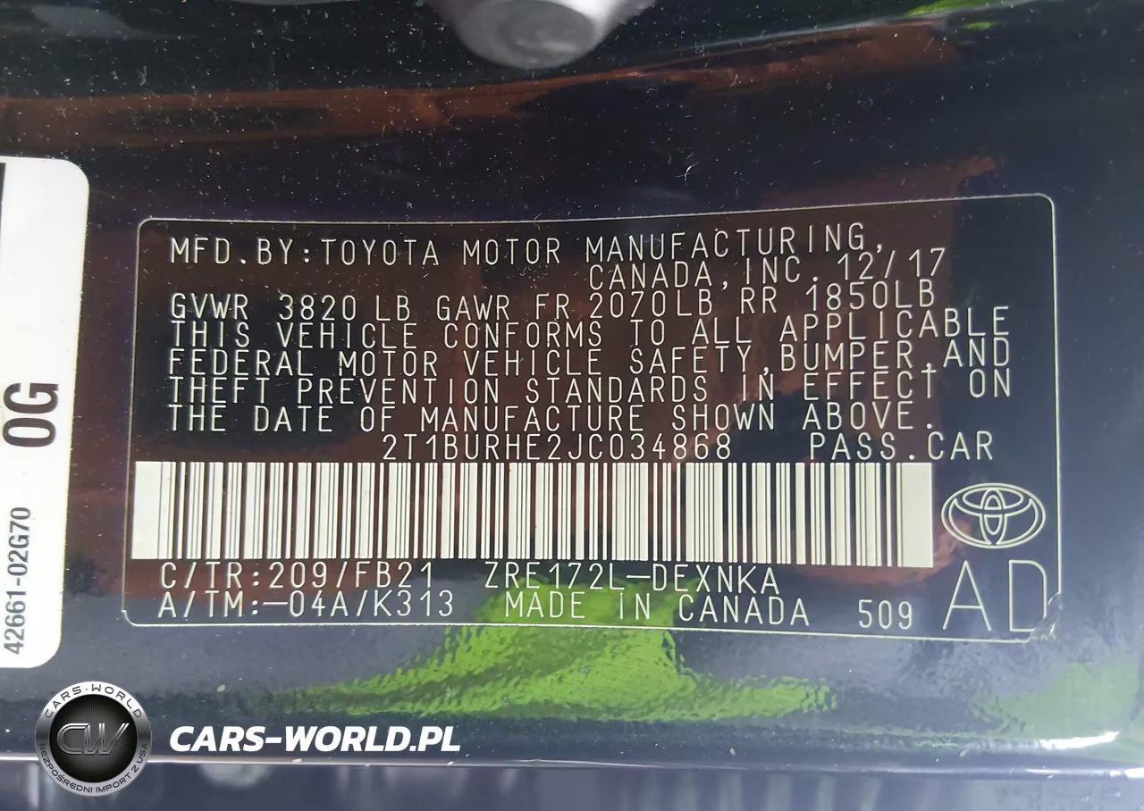 2018 Toyota Corolla Le VIN:2T1BURHE2JC034868 - 9