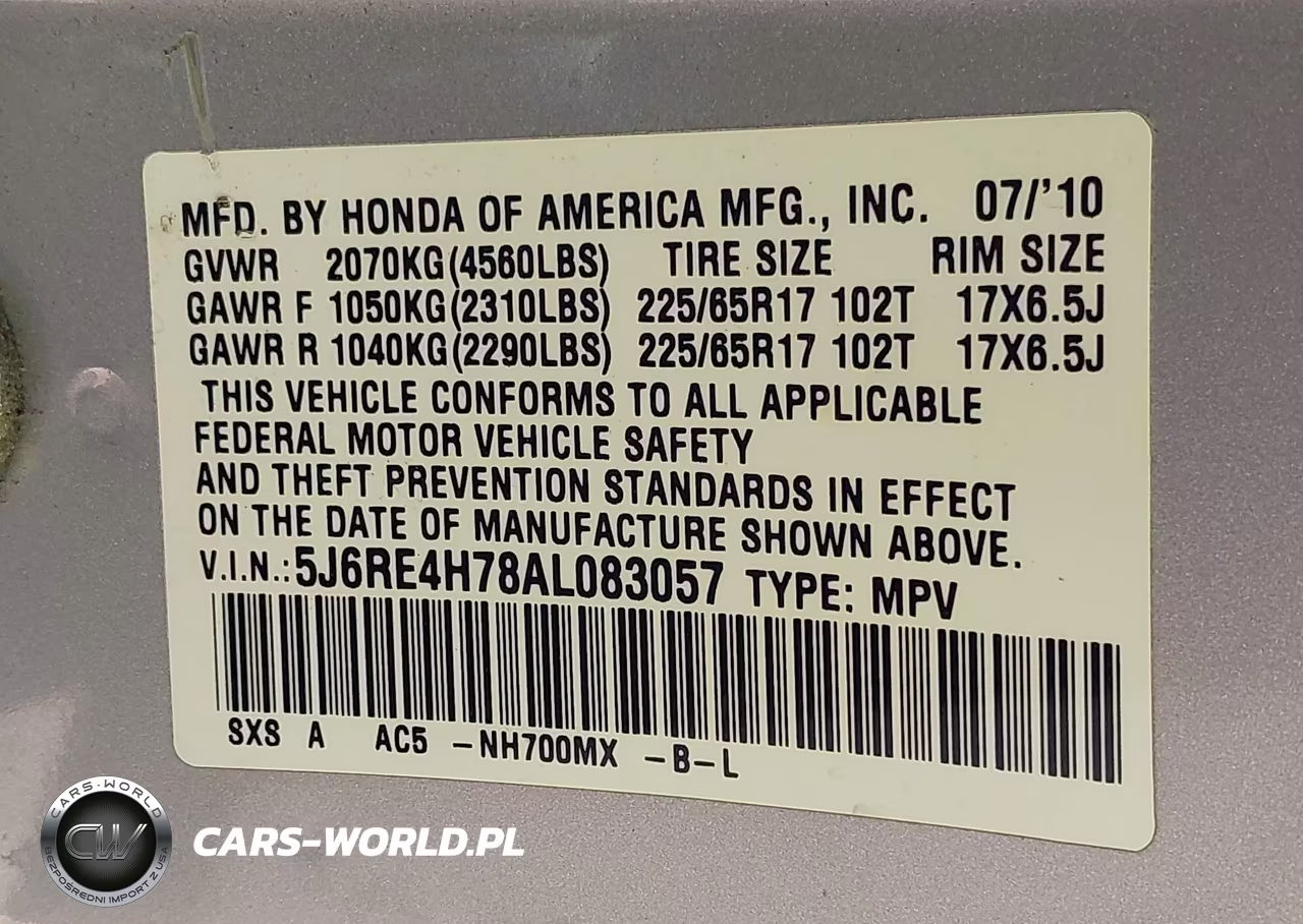 2010 Honda Cr-V Ex-L VIN:5J6RE4H78AL083057 - 9