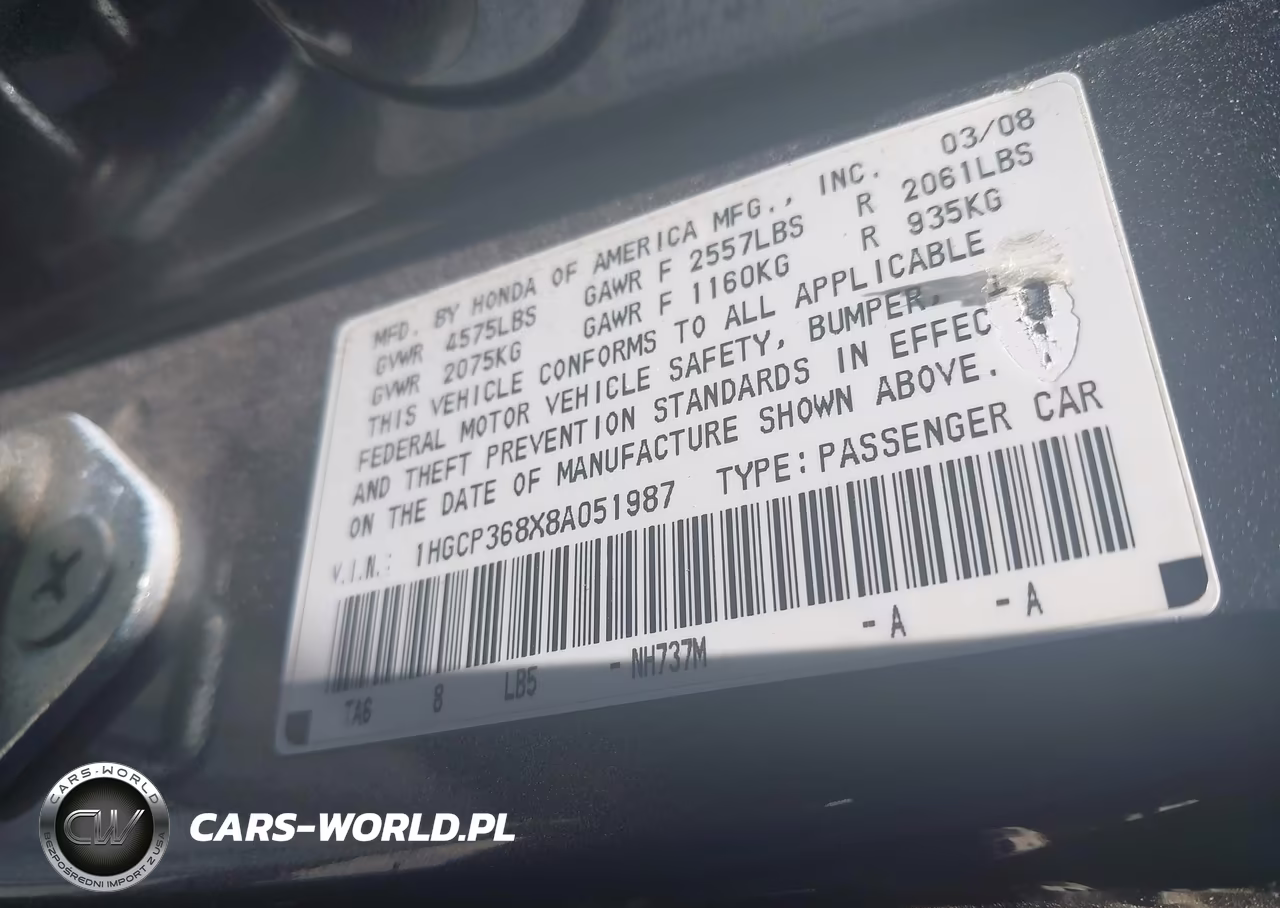 2008 Honda Accord 3.5 Ex-L VIN:1HGCP368X8A051987 - 9