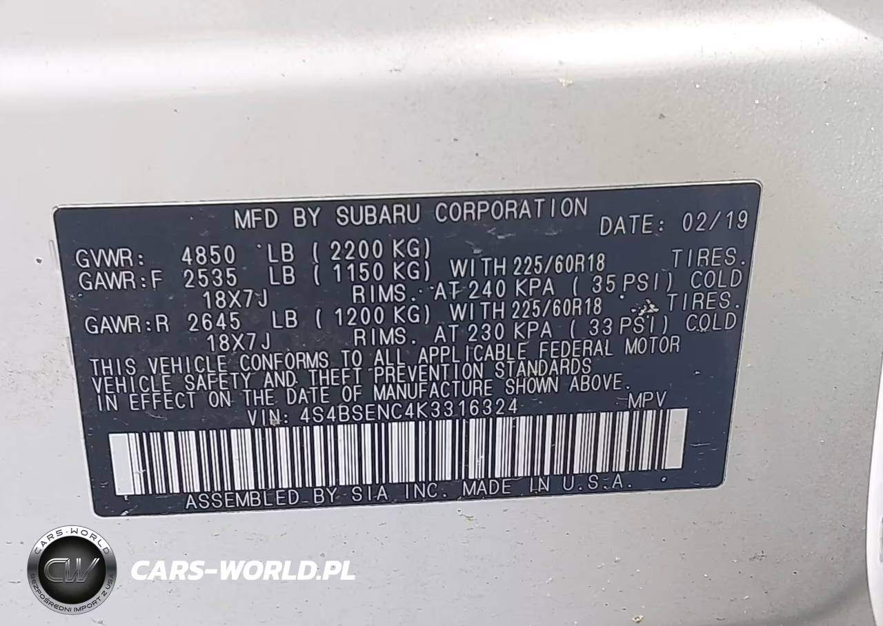 2019 Subaru Outback 3.6R Limited VIN:4S4BSENC4K3316324 - 9