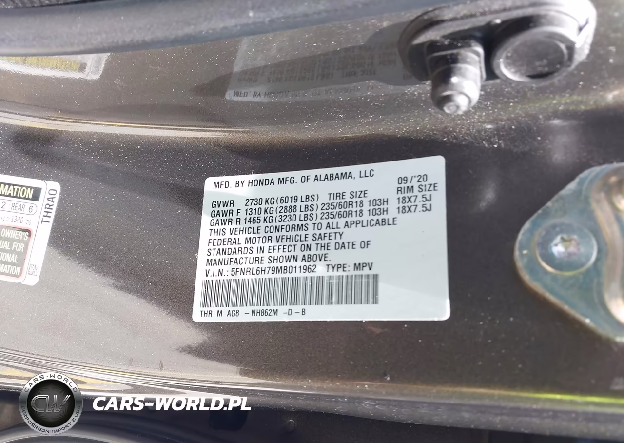 2021 Honda Odyssey Ex-L VIN:5FNRL6H79MB011962 - 9