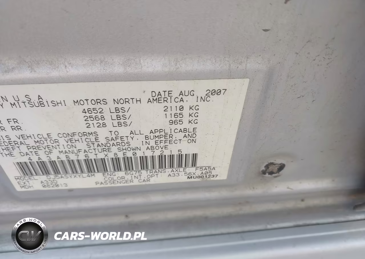 2008 Mitsubishi Galant Ralliart VIN:4A3AB76TX8E017215 - 9