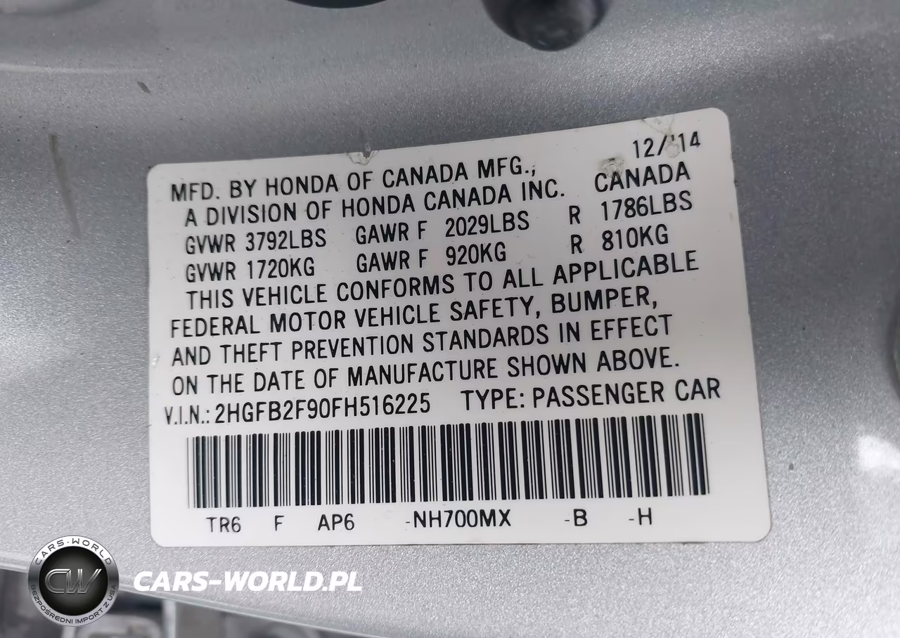 2015 Honda Civic Ex-L VIN:2HGFB2F90FH516225 - 9