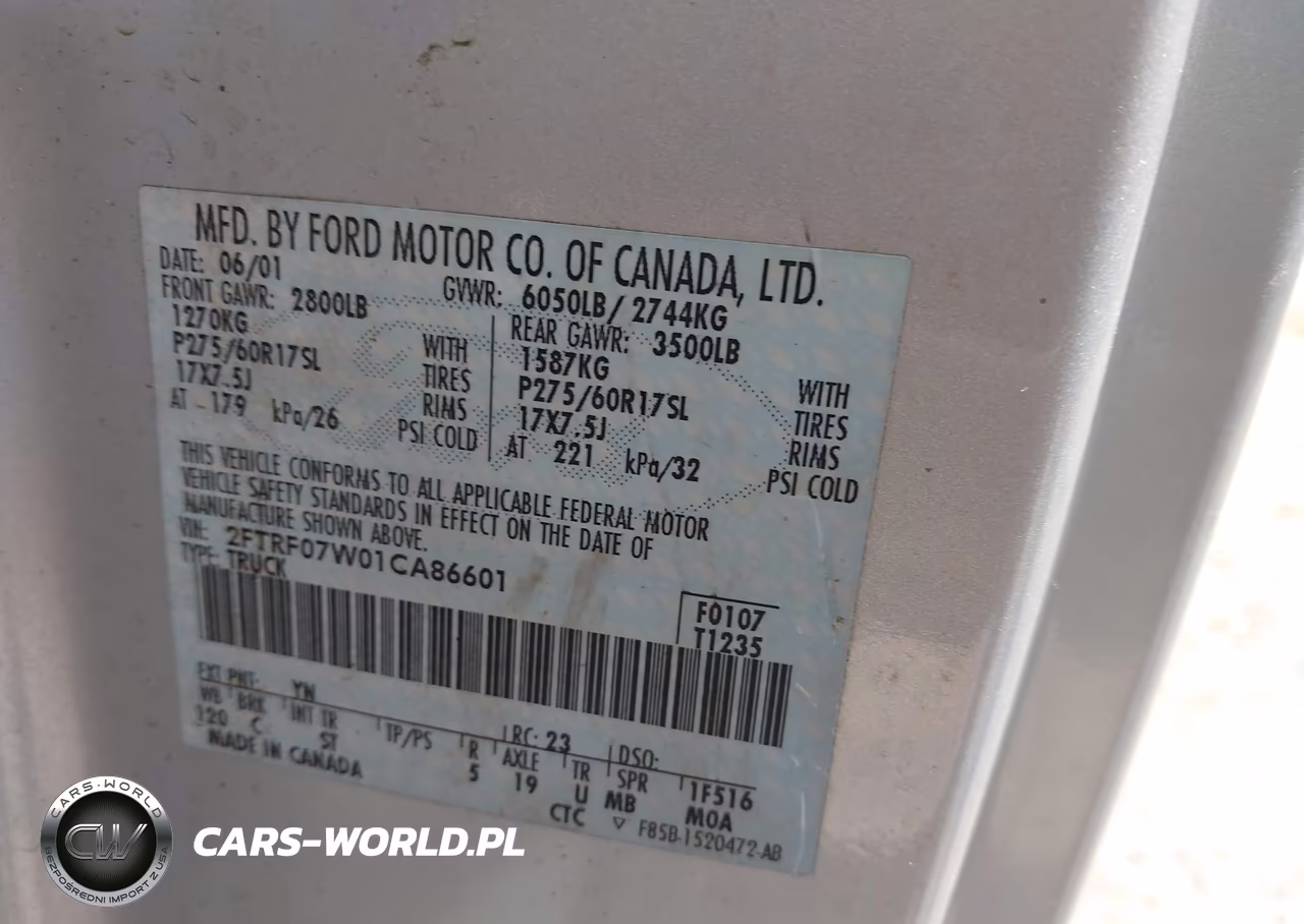 2001 Ford F-150 Xl-Xlt VIN:2FTRF07W01CA86601 - 9