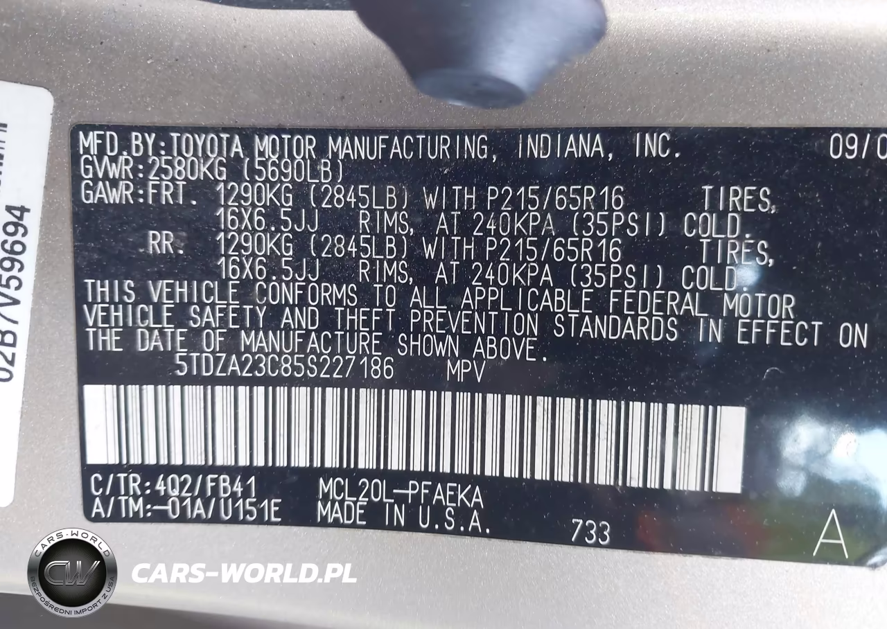 2005 Toyota Sienna Le VIN:5TDZA23C85S227186 - 9