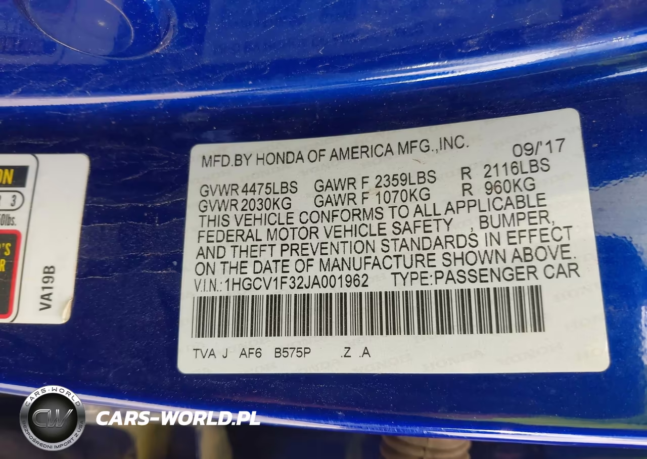 2018 Honda Accord Sport VIN:1HGCV1F32JA001962 - 9