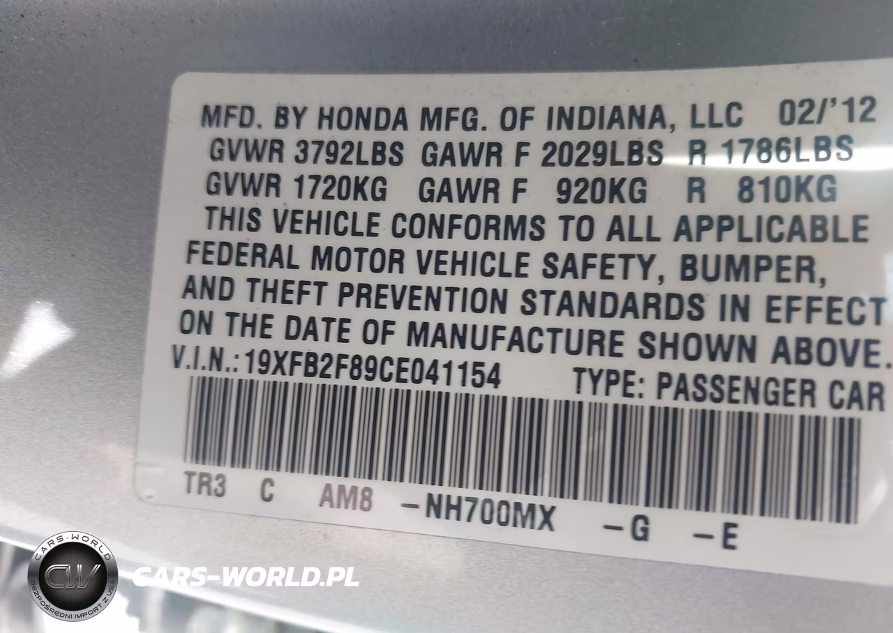 2012 Honda Civic Ex VIN:19XFB2F89CE041154 - 9