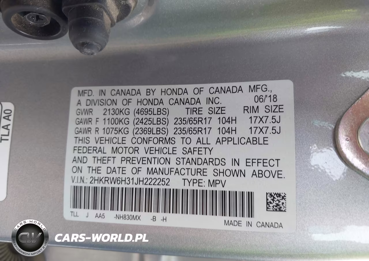 2018 Honda Cr-V Lx VIN:2HKRW6H31JH222252 - 9