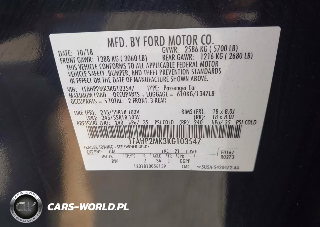2019 Ford Police Interceptor VIN:1FAHP2MK3KG103547 - 9