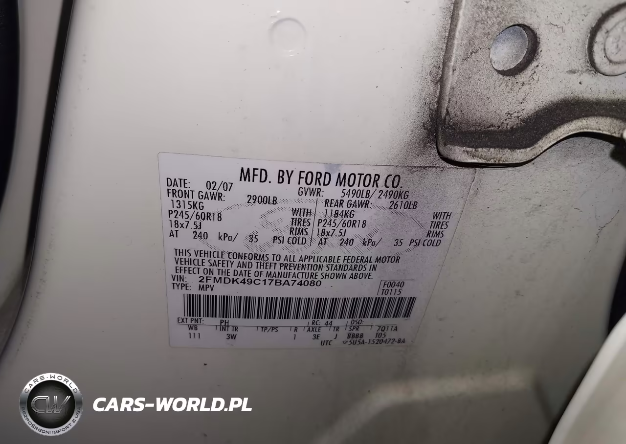 2007 Ford Edge Sel Plus VIN:2FMDK49C17BA74080 - 9