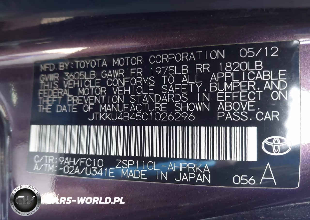 2012 Scion Xd VIN:JTKKU4B45C1026296 - 9
