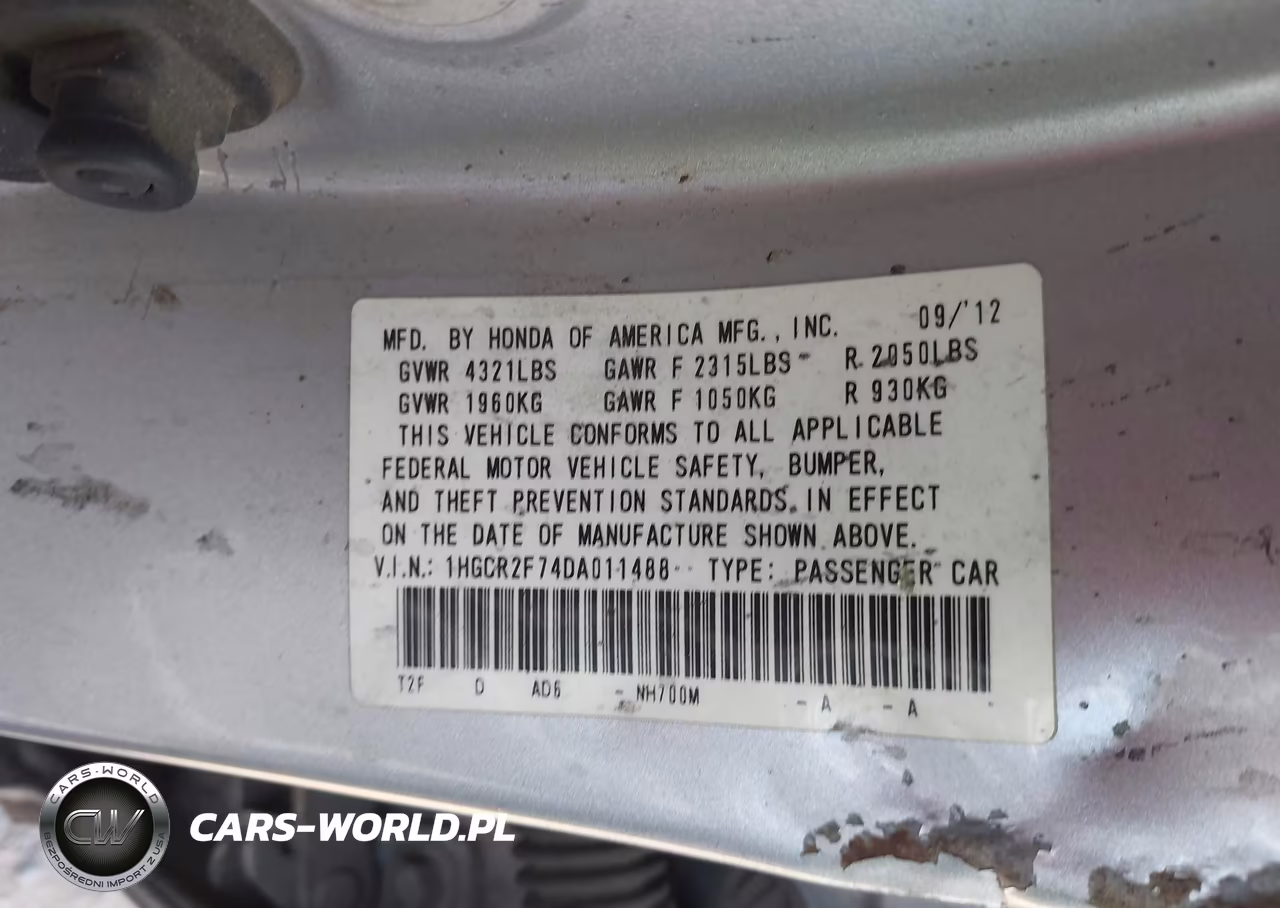 2013 Honda Accord Ex VIN:1HGCR2F74DA011488 - 9