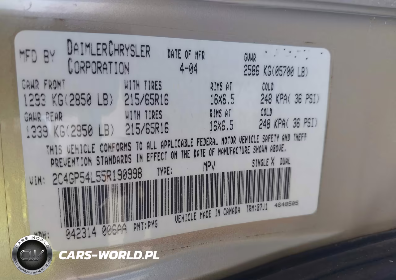 2005 Chrysler Town & Country Touring VIN:2C4GP54L55R190998 - 9