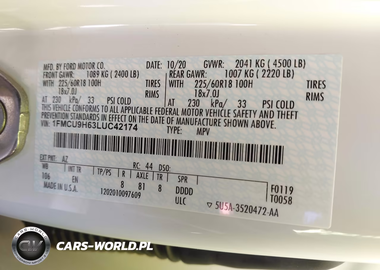 2020 Ford Escape Sel VIN:1FMCU9H63LUC42174 - 9
