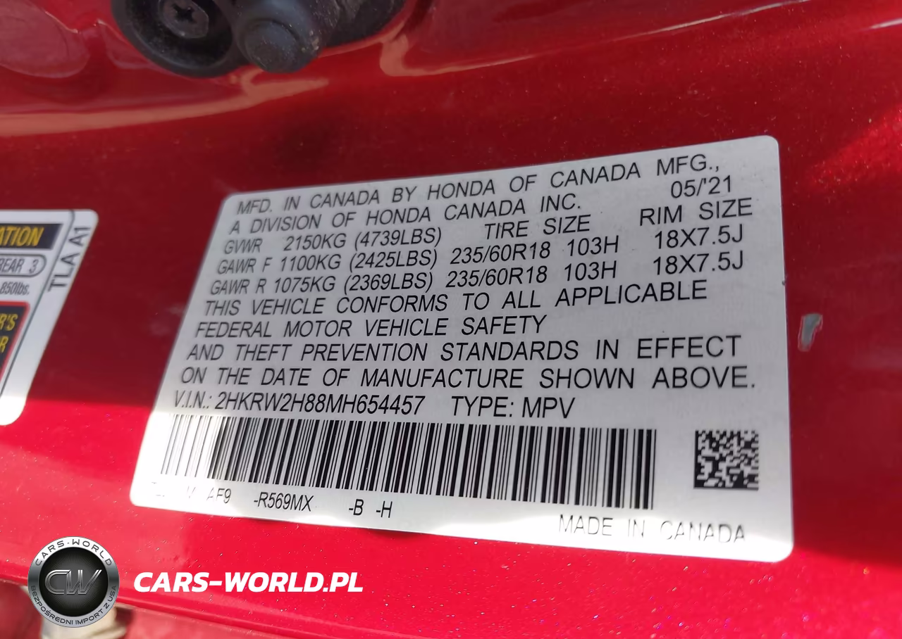 2021 Honda Cr-V Awd Ex-L VIN:2HKRW2H88MH654457 - 9