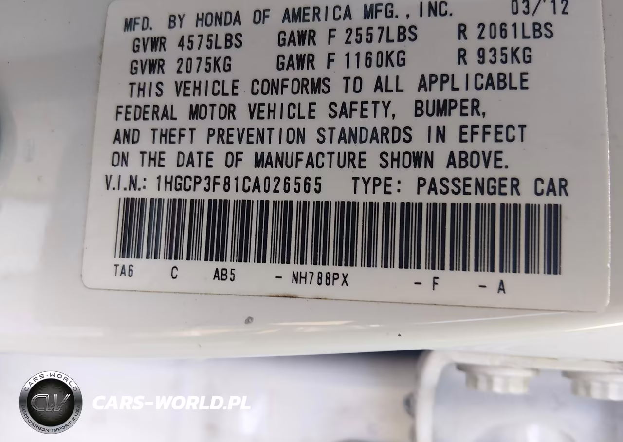 2012 Honda Accord 3.5 Ex-L VIN:1HGCP3F81CA026565 - 9