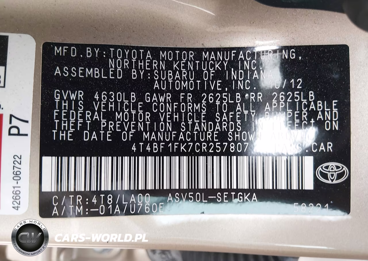 2012 Toyota Camry Xle VIN:4T4BF1FK7CR257807 - 9