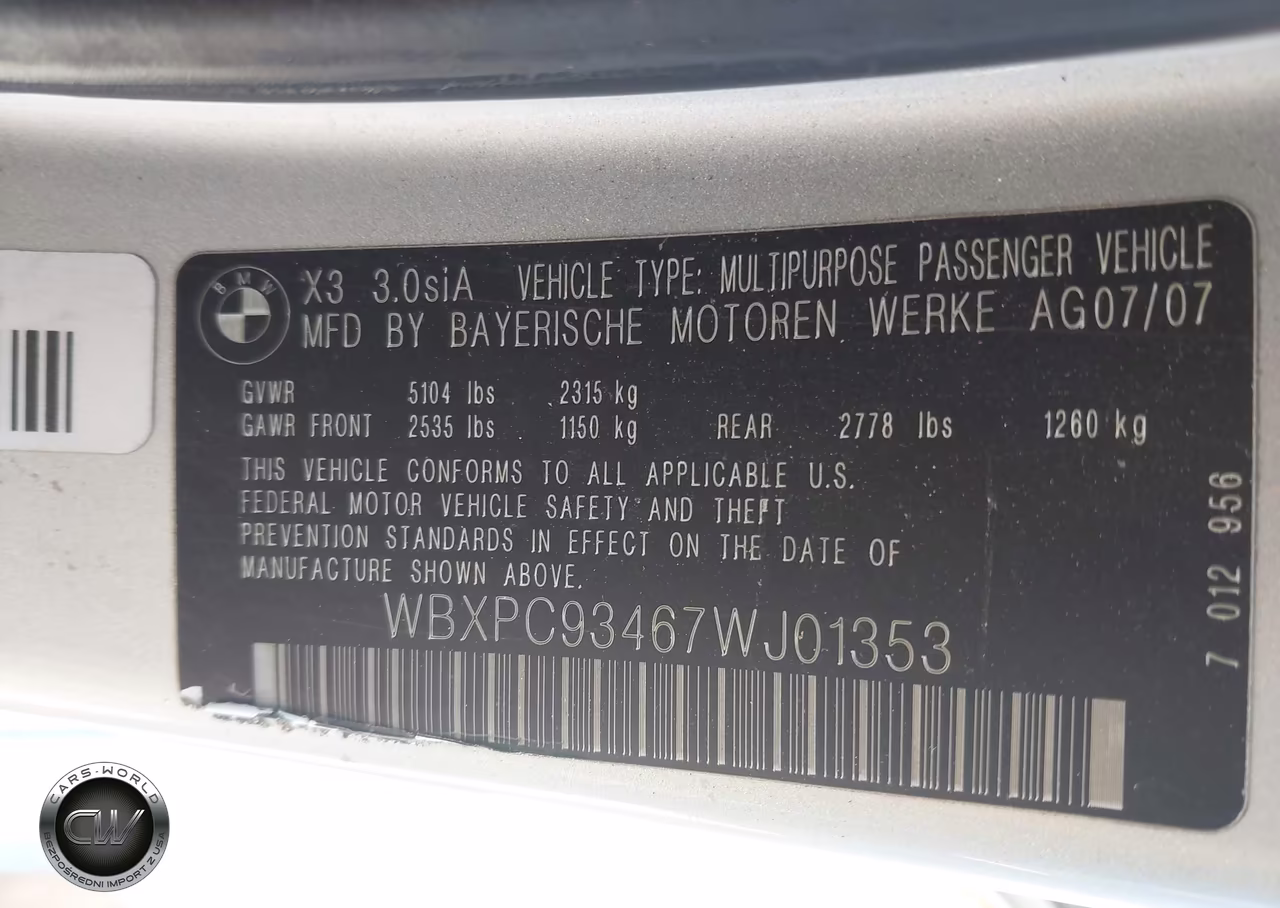 2007 BMW X3 3.0Si VIN:WBXPC93467WJ01353 - 9