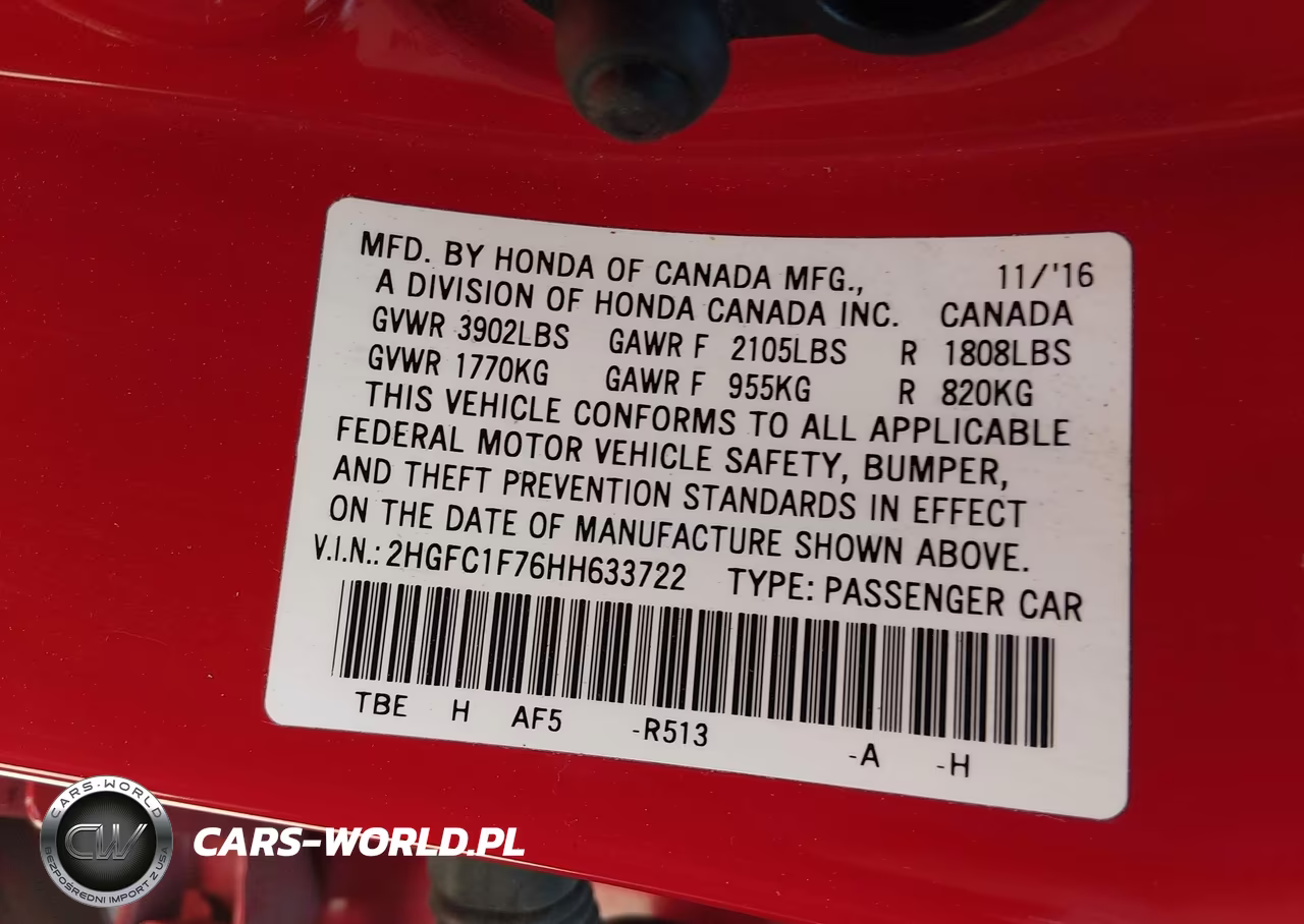 2017 Honda Civic Ex-L VIN:2HGFC1F76HH633722 - 9