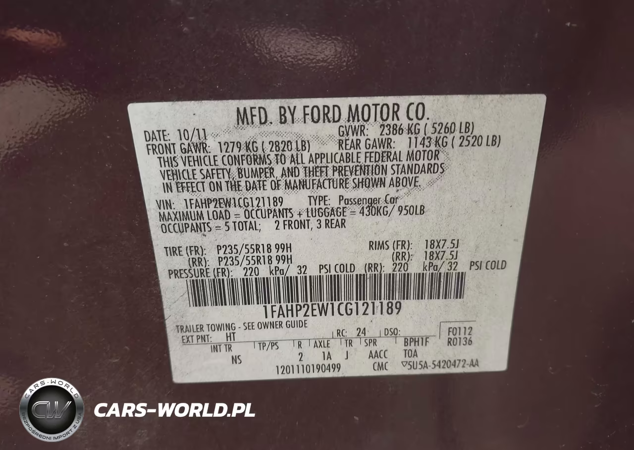 2012 Ford Taurus Sel VIN:1FAHP2EW1CG121189 - 9