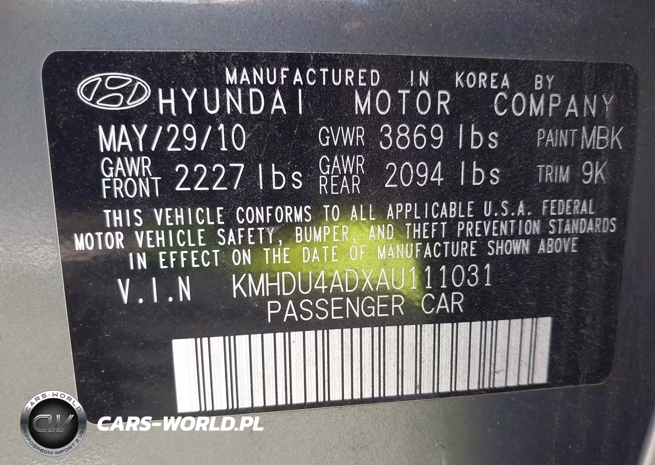 2010 Hyundai Elantra Gls VIN:KMHDU4ADXAU111031 - 9