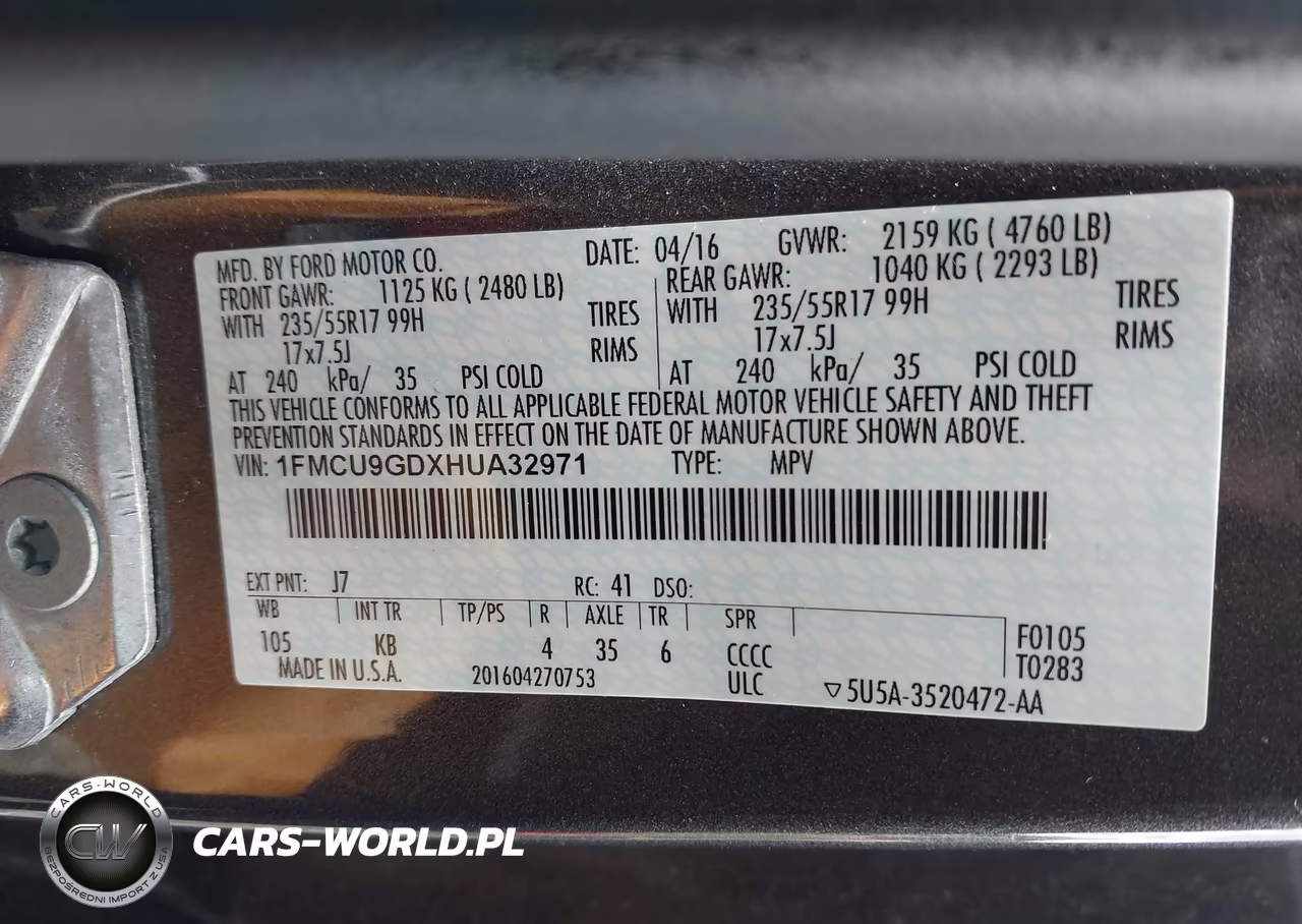 2017 Ford Escape Se VIN:1FMCU9GDXHUA32971 - 9